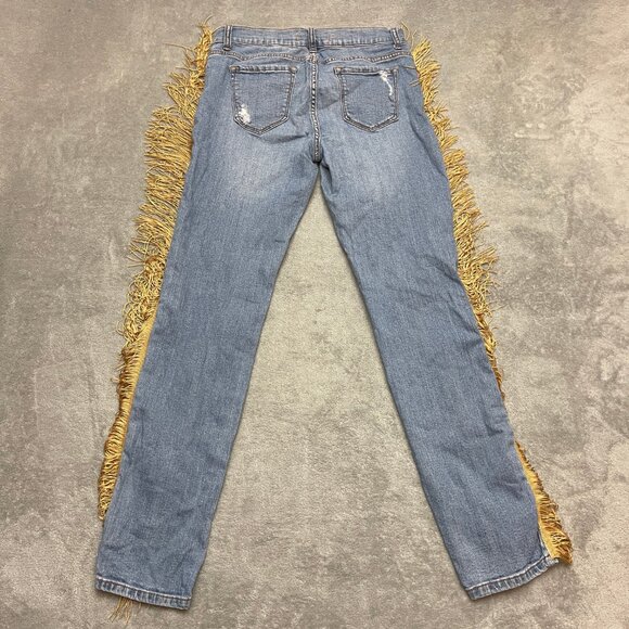 Eunina Jeans Women Size 11 Skinny Low Rise Classic Stretch Denim Fringe Sides - Picture 10 of 12